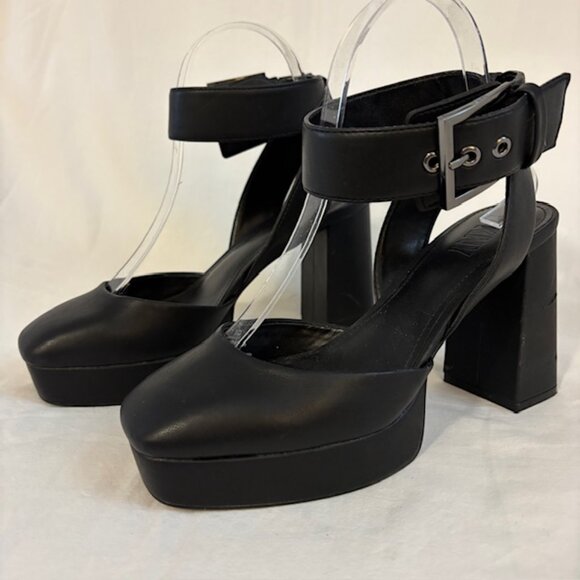 DKNY Briella Black Platform Block Heel Ankle Strap Pump Size 7.5M - Picture 2 of 12